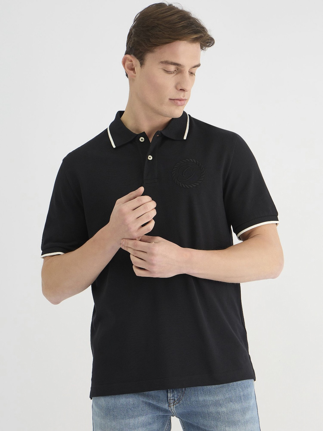 GANT Men Solid Tonal Crest Embroidered Polo Cotton T-shirt