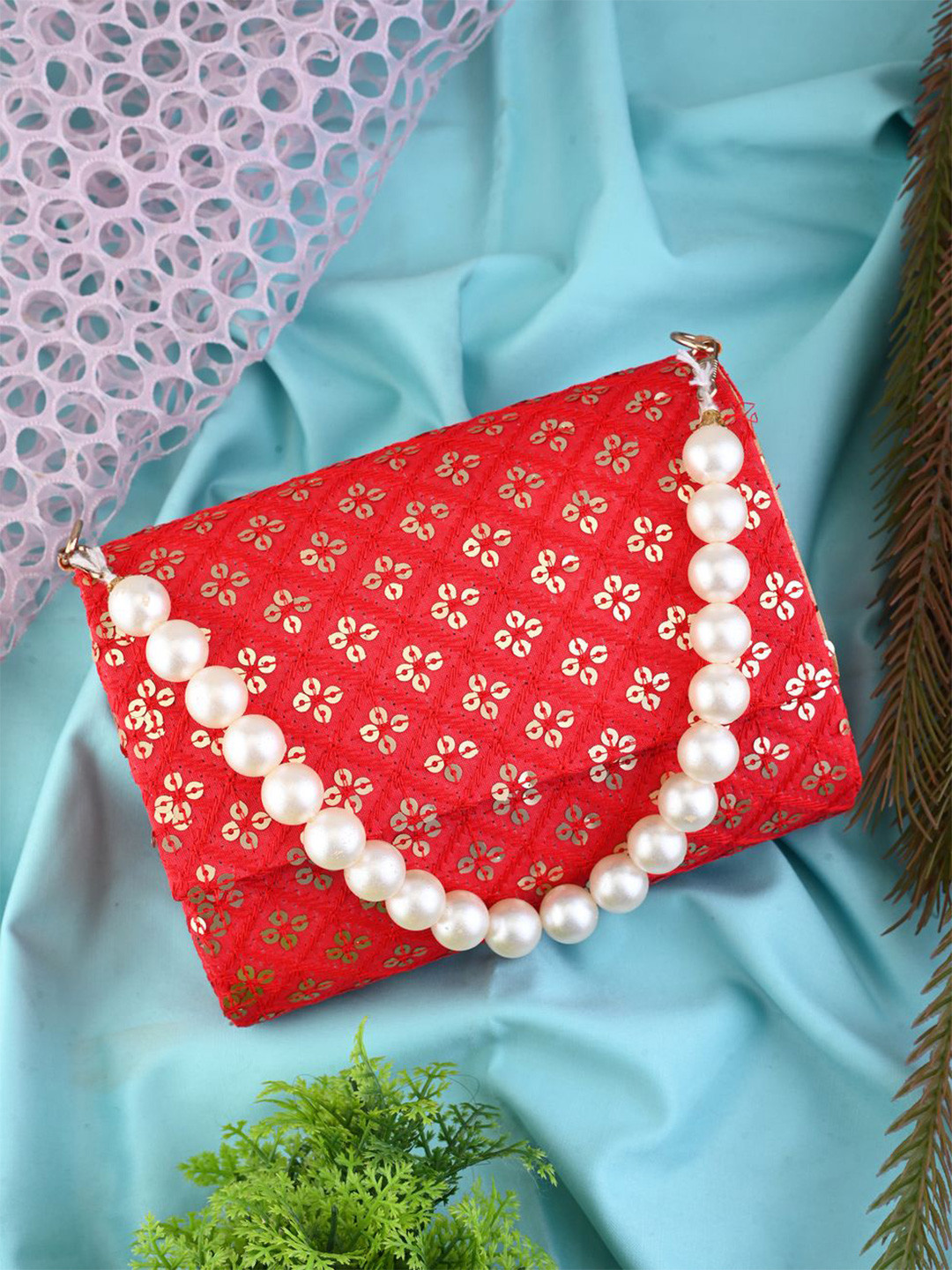 gaura pakhi Embroidered Sequinned Canvas Foldover Clutch