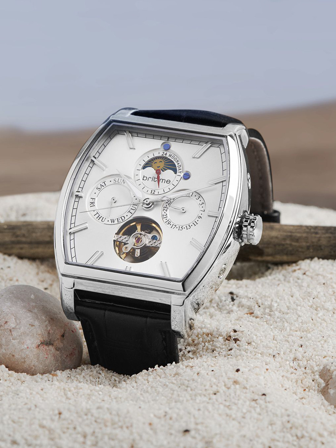 Britime Men Leather Straps Analogue Automatic Motion Powered Watch 985-L10306