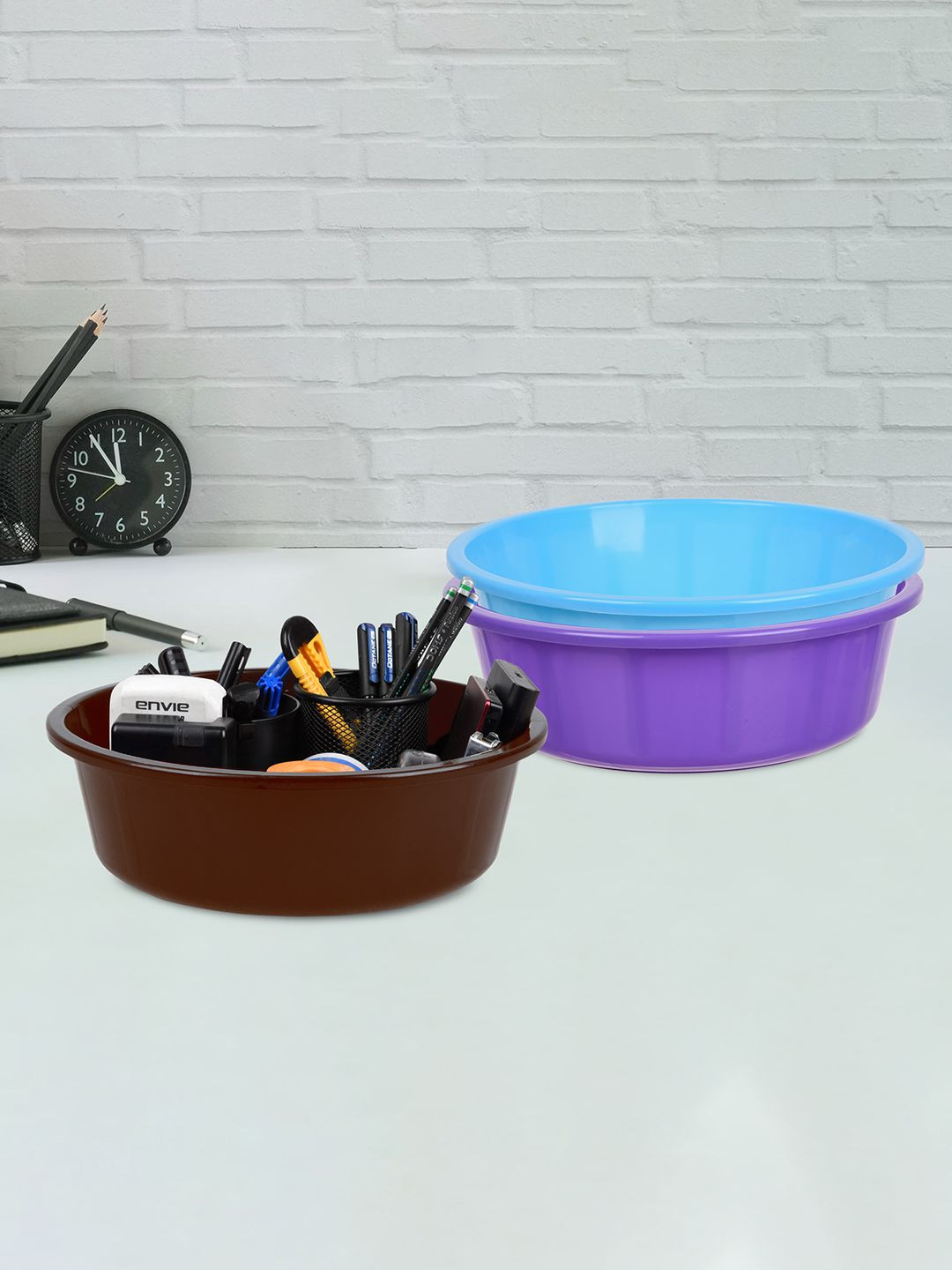 Kuber Industries Purple and Turquoise Blue 3 Pieces Desk Organisers