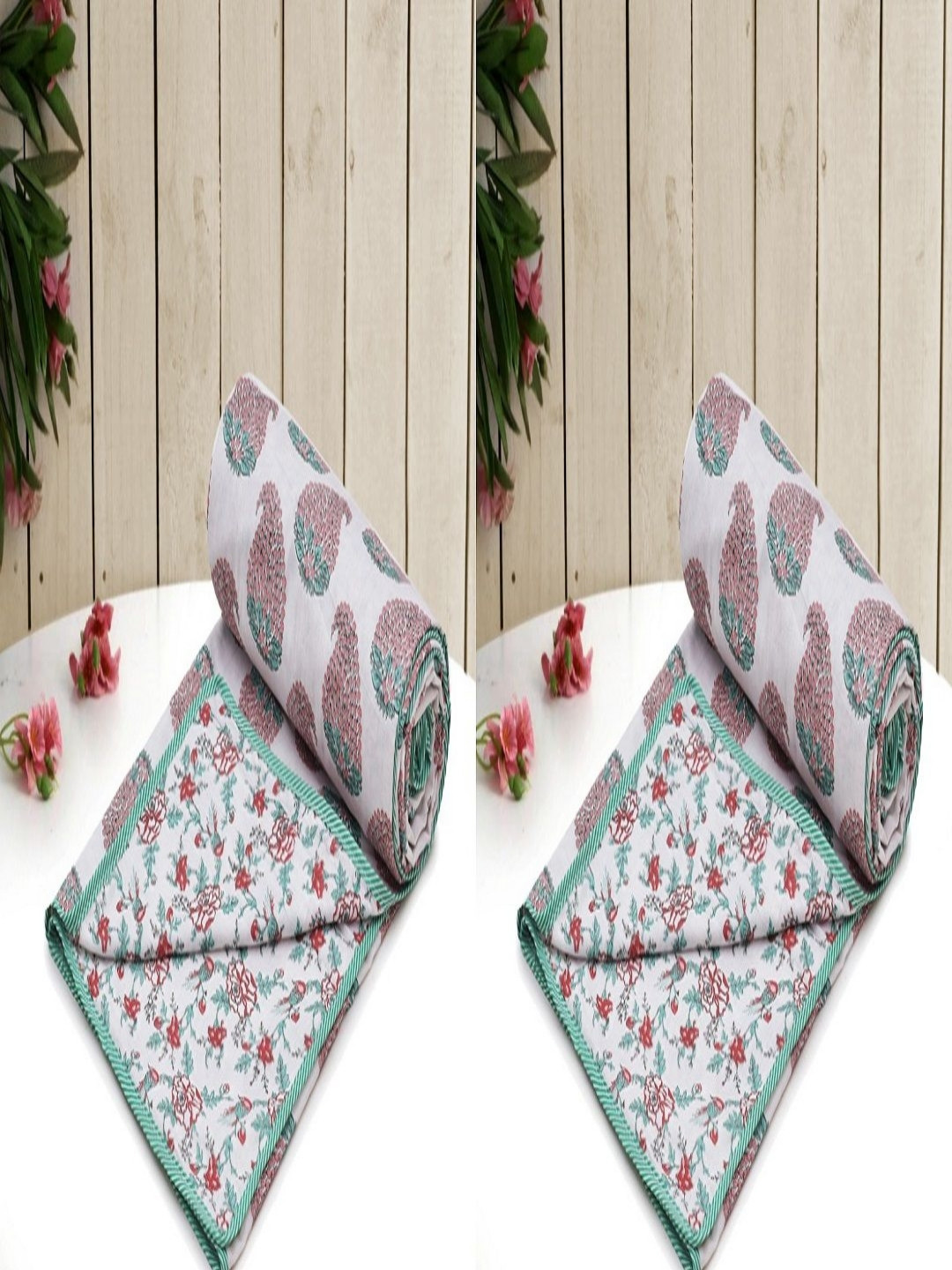 Myntra Elegant Homes RR Creations Red Floral 2 PCS 150 GSM Cotton Summer Single Bed Dohar