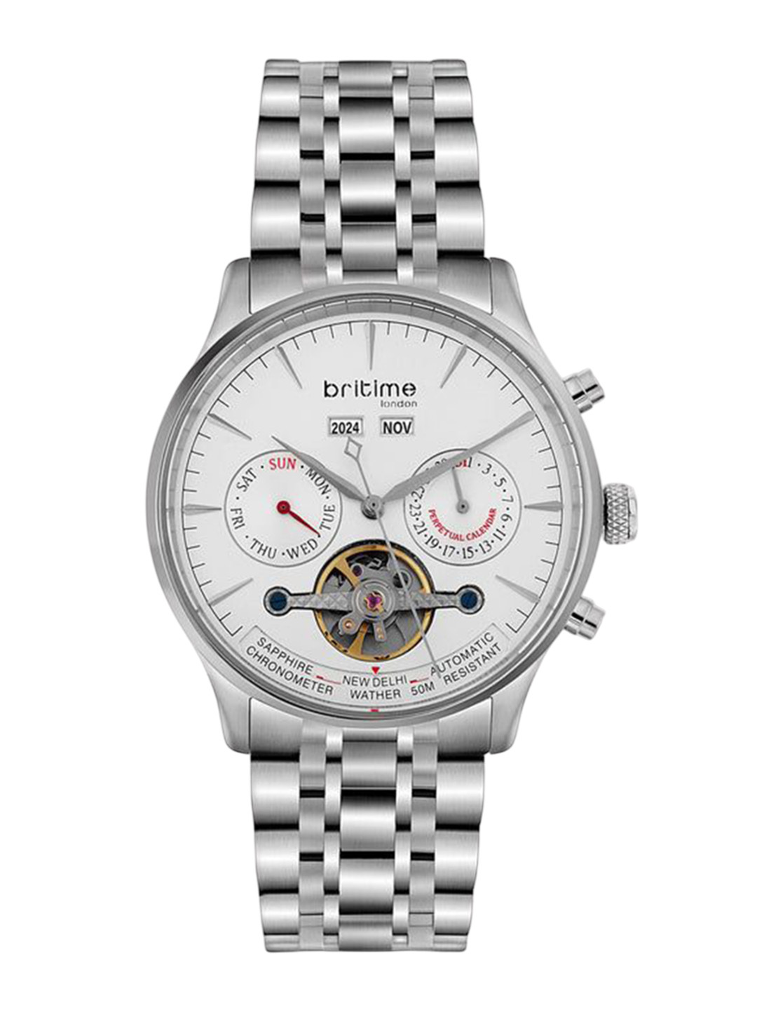 Britime Men Celestial Men Automatic Silver Dial Multi-Function steel Watch 867-M10301