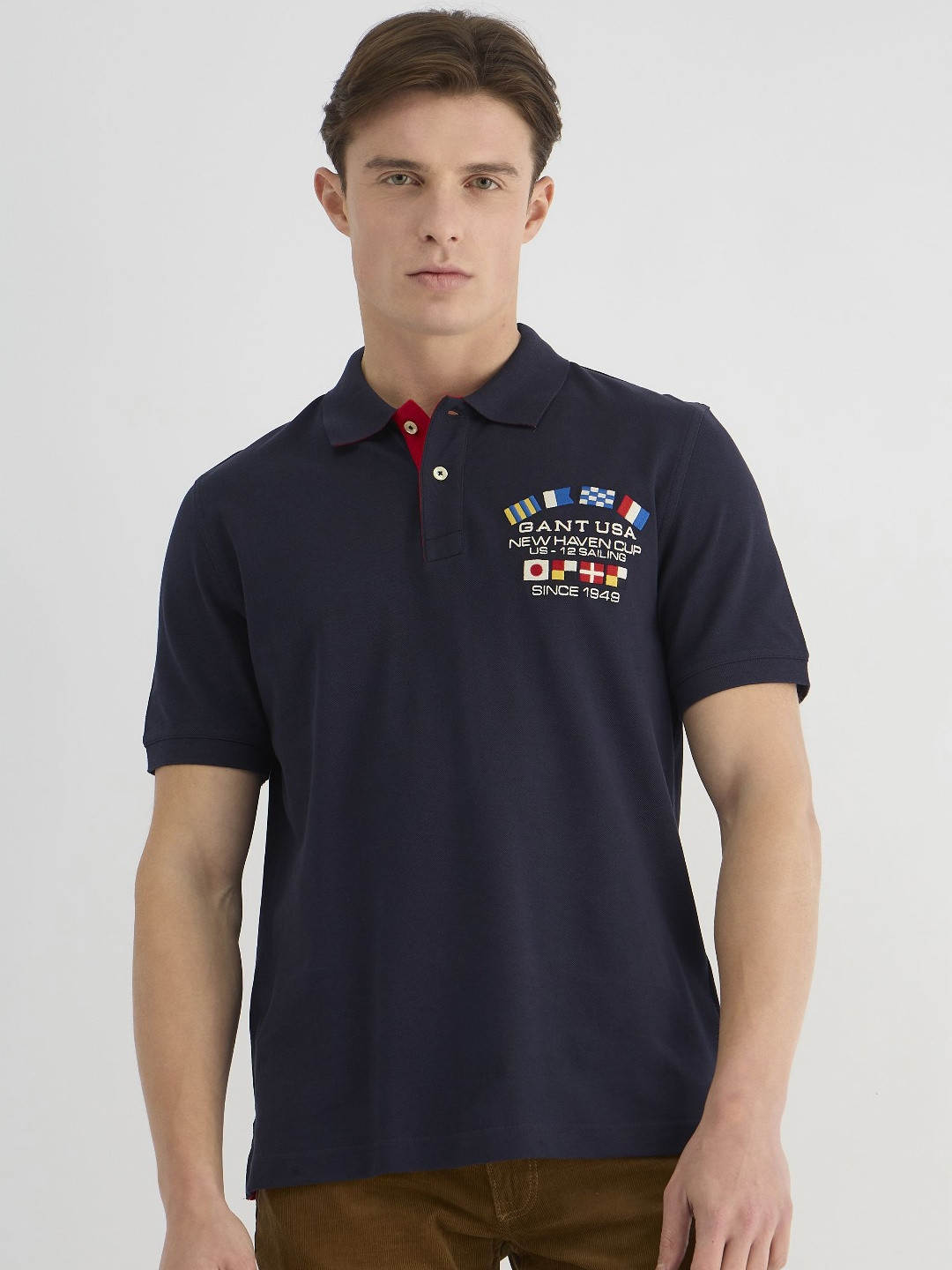 GANT Men Flag Embroidered Polo Collar Cotton T-shirt