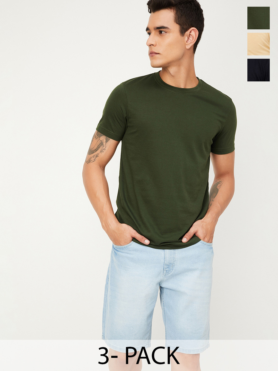 Max Pack of 3 Men Solid T-shirts