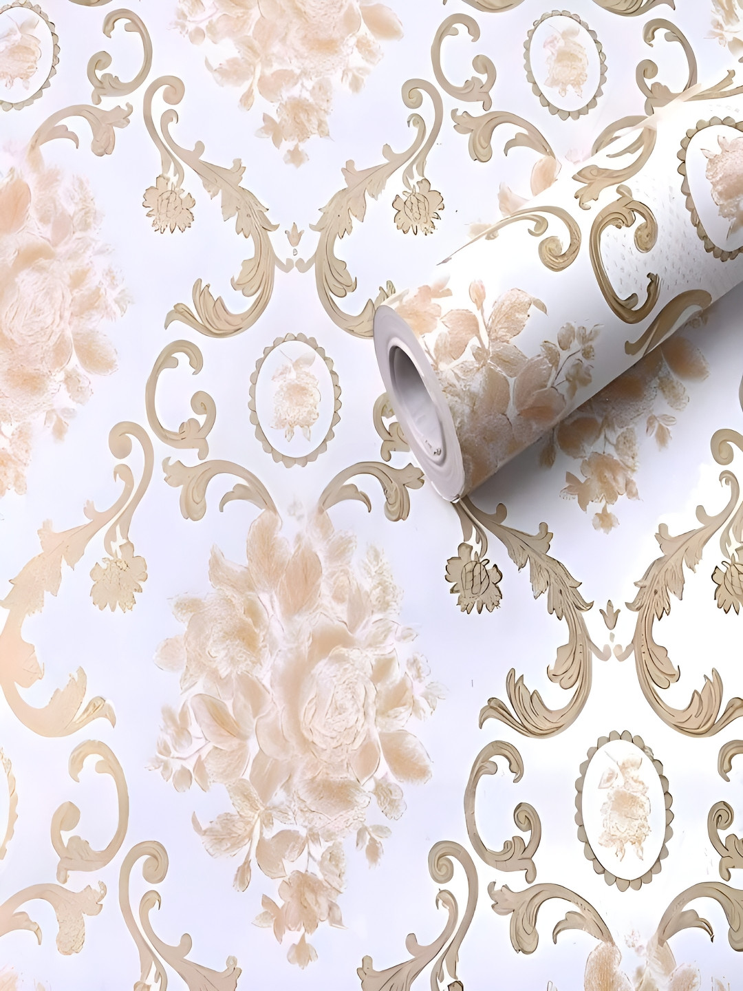 ANNA CREATIONS Peach-Colored & White Printed Waterproof Self-Adhesive Wallpaper
