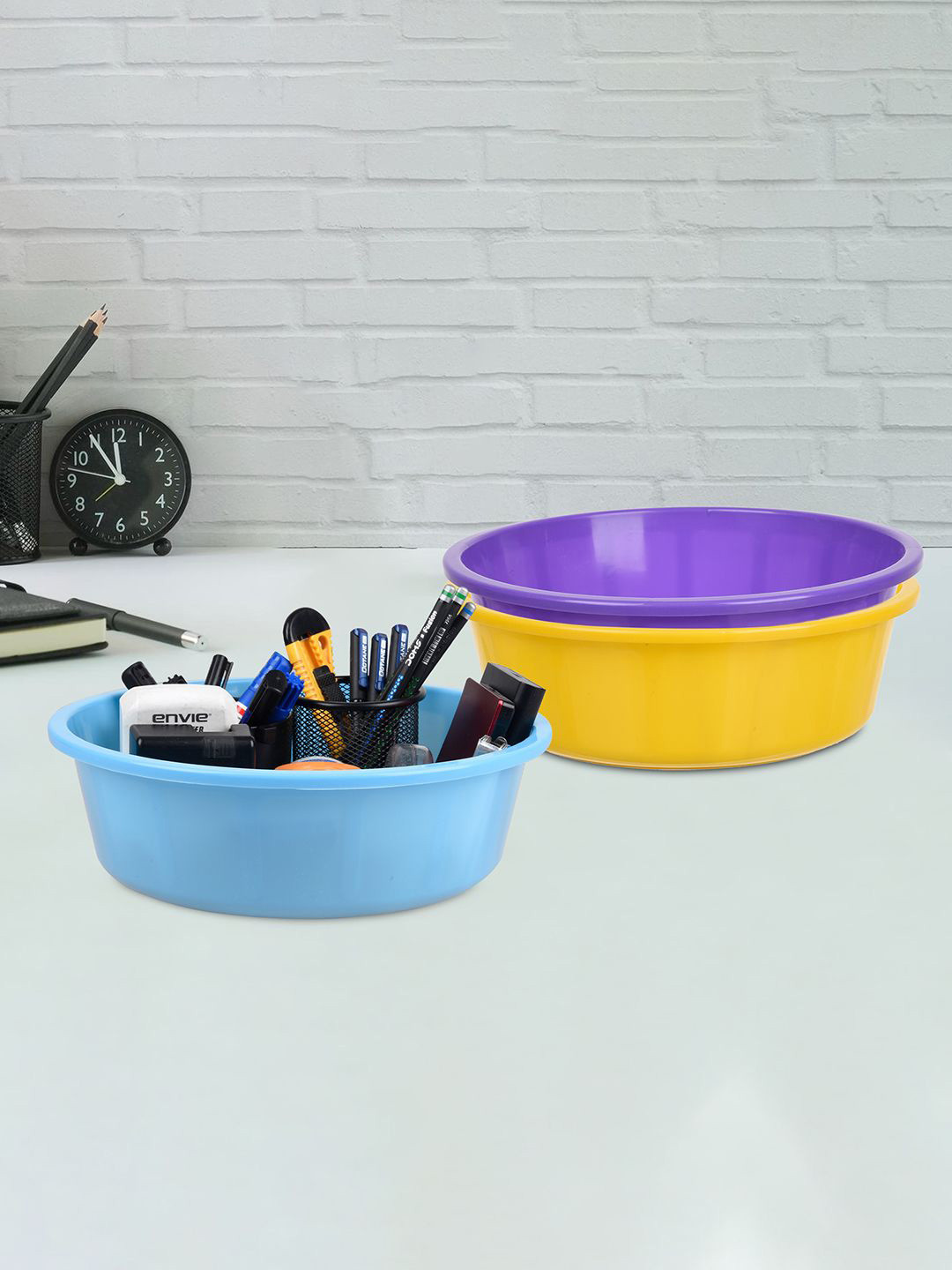 Kuber Industries Yellow & Purple 3 Pieces Desk Organisers 6 ltr