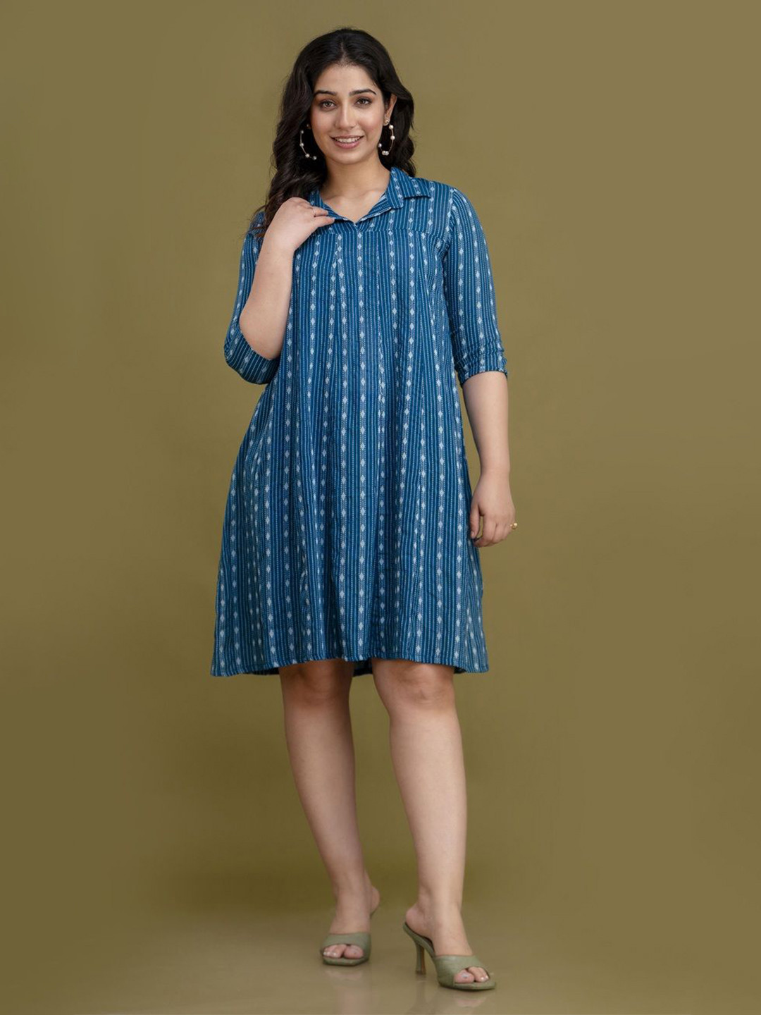 Demirner Women Cotton Print A-Line Dress