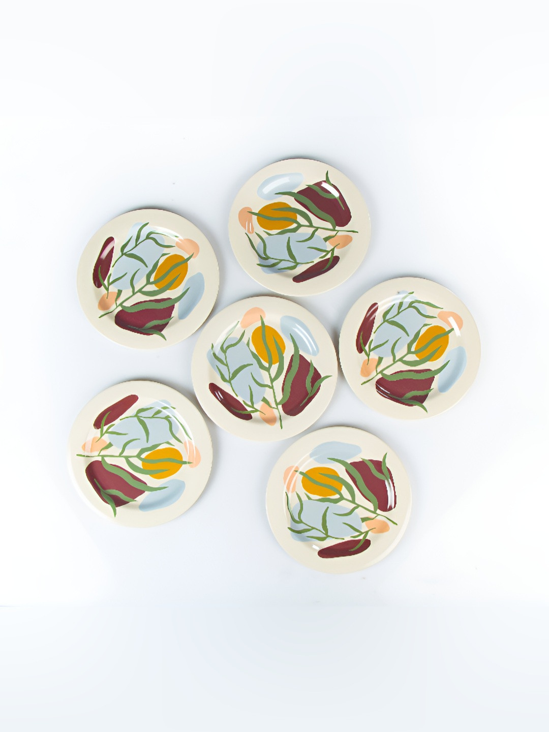 Truly Eco Smart Living Retail White & Green 6 Pieces Printed Bamboo Dishwasher Safe Plates