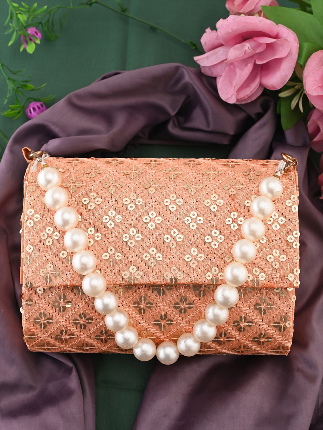 gaura pakhi Embroidered Sequinned Canvas Foldover Clutch