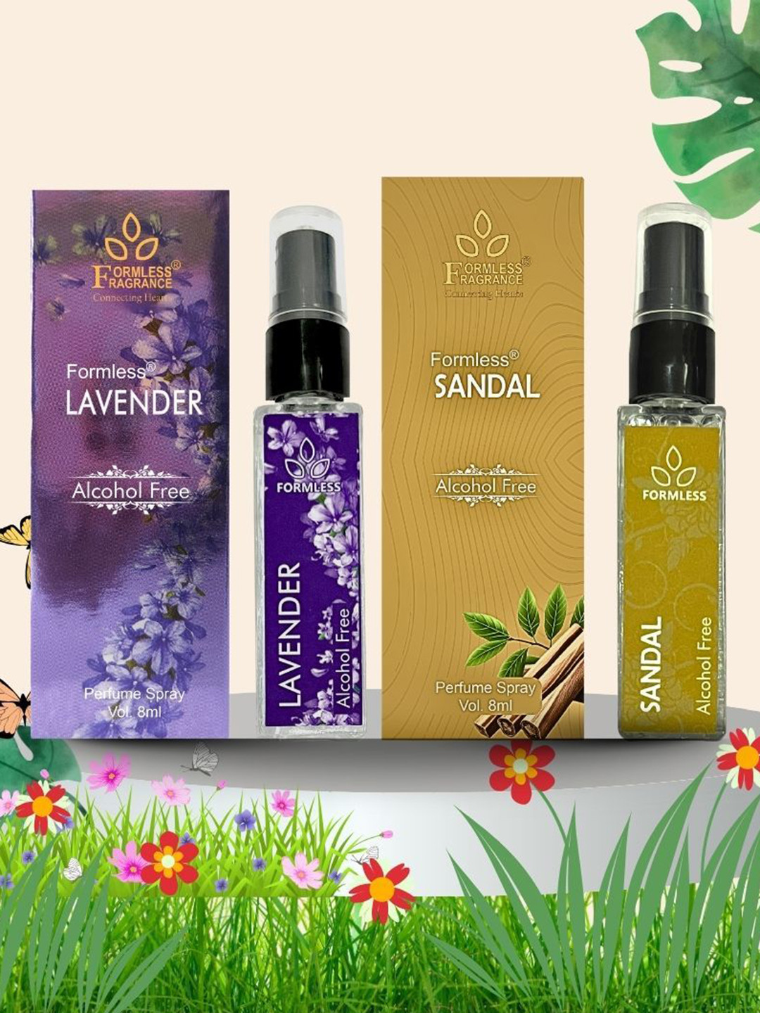 Formless Fragrance Lavender And Sandal Set Of 2 Long Lasting Spray Perfume - 8ml Each