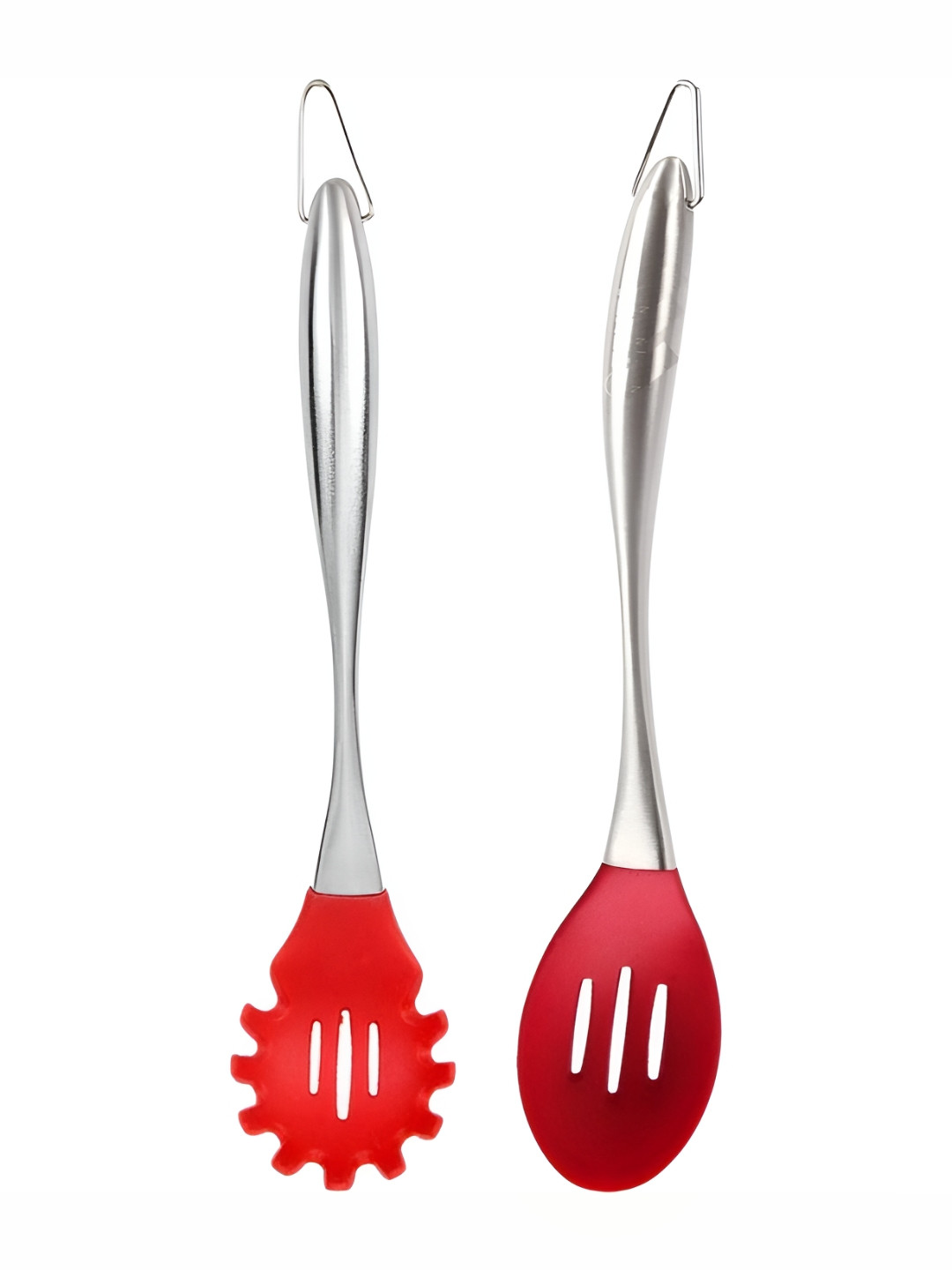 Baskety Red & Silver-Toned 2 Pieces Server With Cooking Spoon