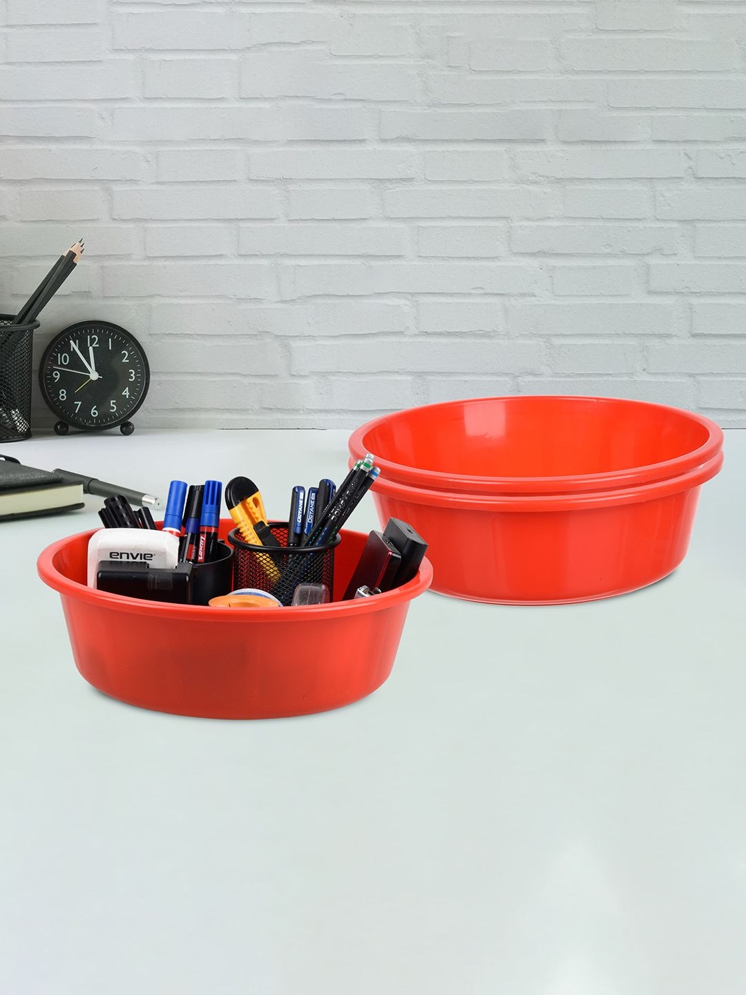 Kuber Industries Red 3 Pieces Multipurpose Storage Desk Organisers 6 ltr