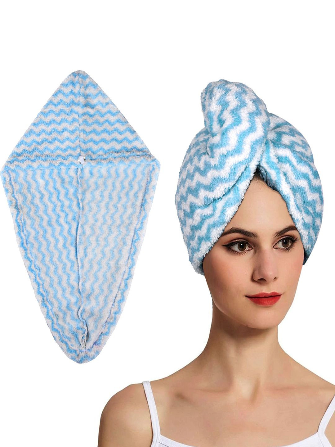 Kuber Industries Turquoise Blue & White 2 Pieces Striped Microfiber 380 GSM Bath Towels