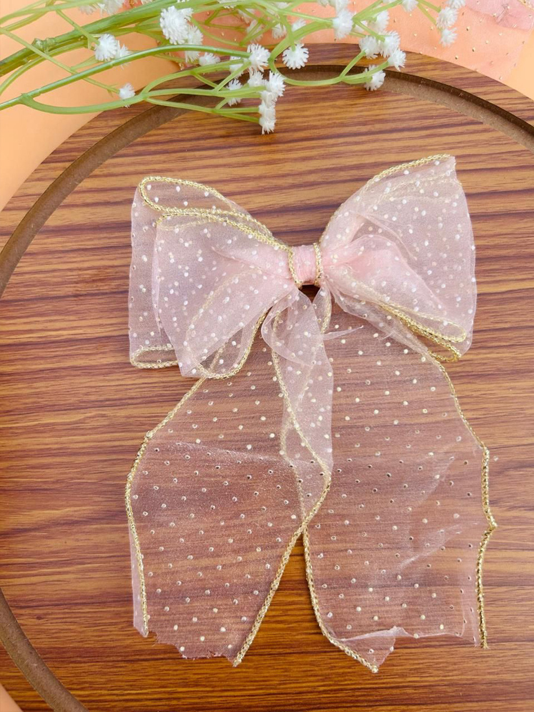 Radhya Accessories Golden Polka Dot Alligator Hair Bow Clip