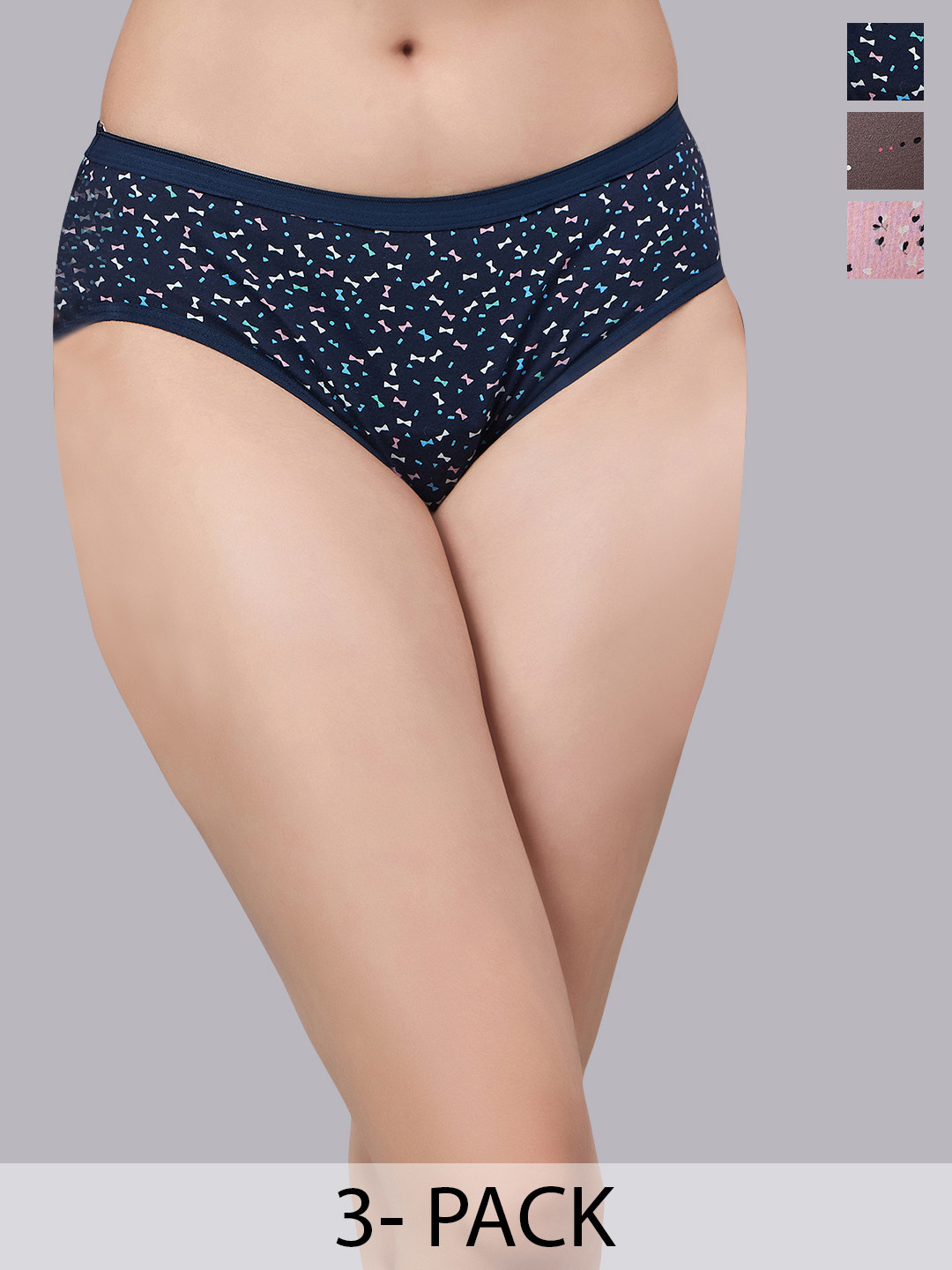SIMOH Women Pack Of 4 Micro Ditsy Printed Bikini Briefs - H5104_Grey_Pink_Navy_Navy