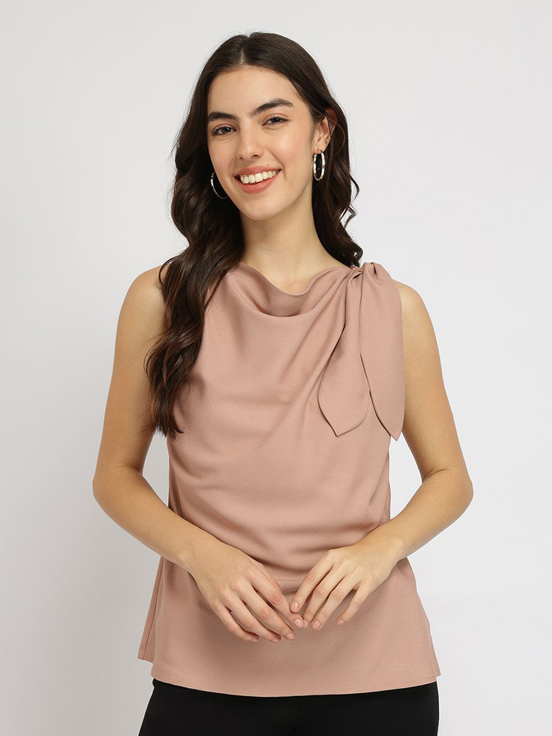 FableStreet Women Cowl Tie-up Top Beige