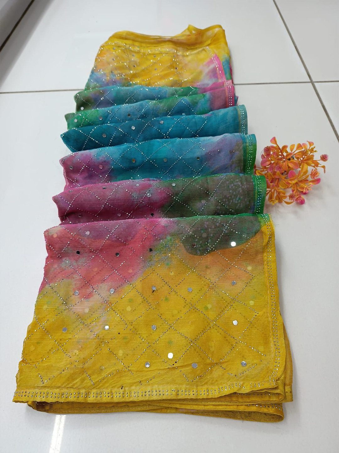 MANSUBHA Mirror Work Khandua Silk Banarasi Saree