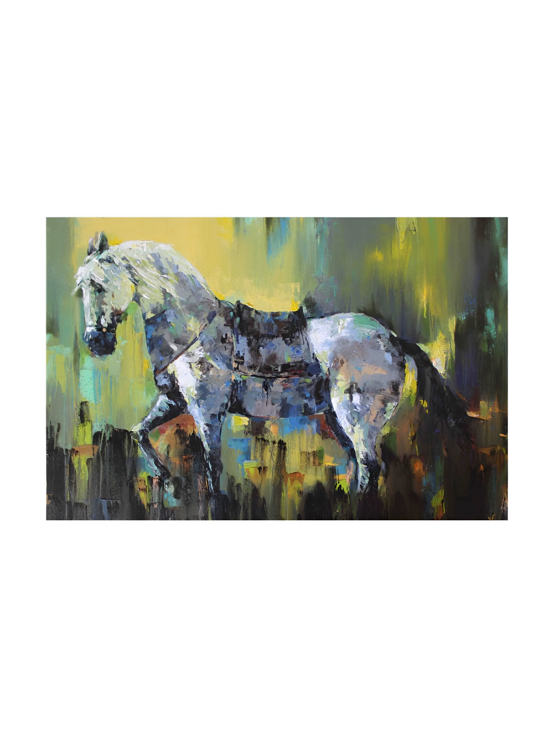 Inephos Yellow & Grey 1 Piece Beautiful Horse Birds and Animals Canvas Wall Art