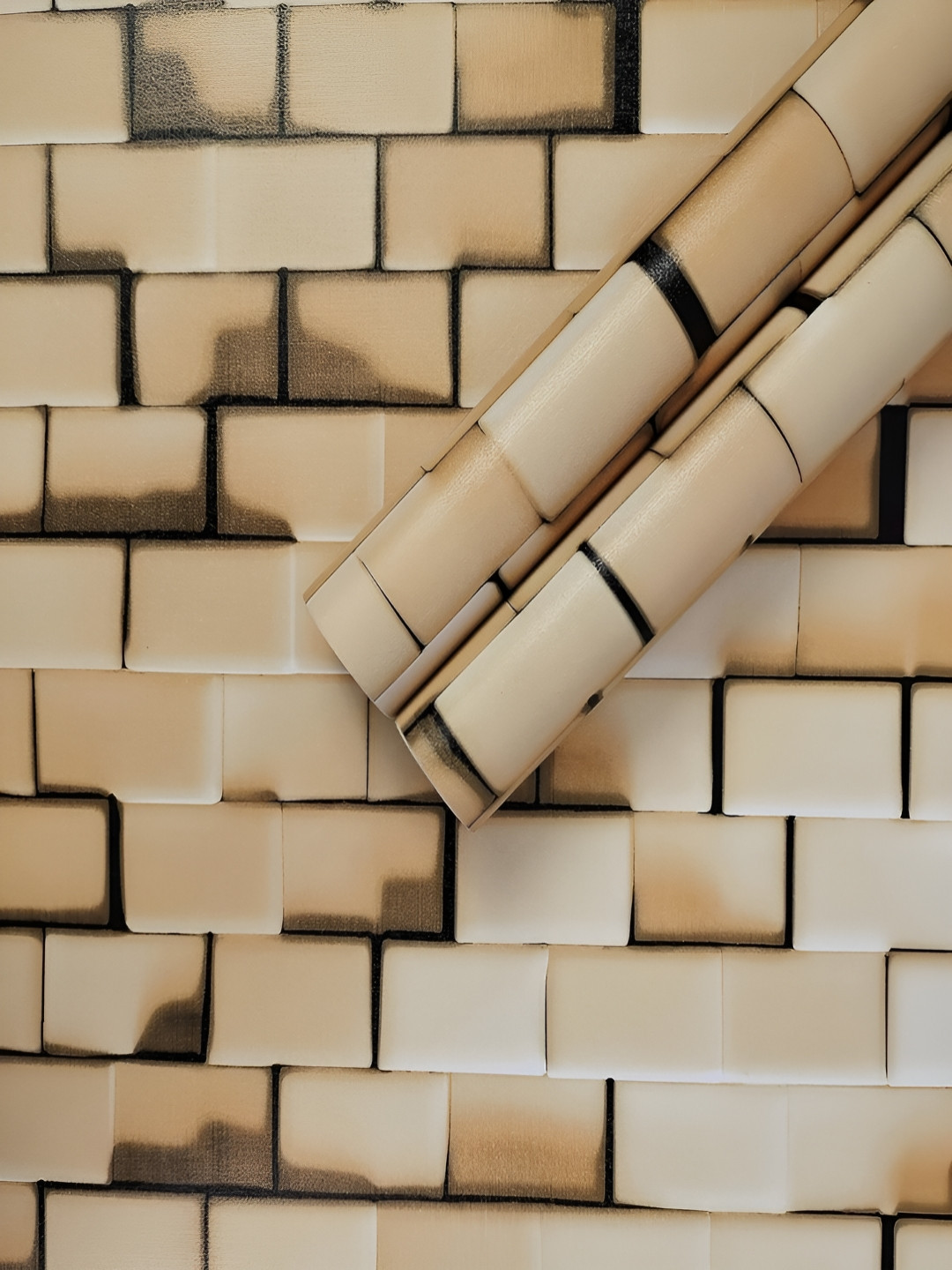 ANNA CREATIONS Beige & Brown 3D Brick Texture Printed Self-Adhesive Waterproof Wallpaper