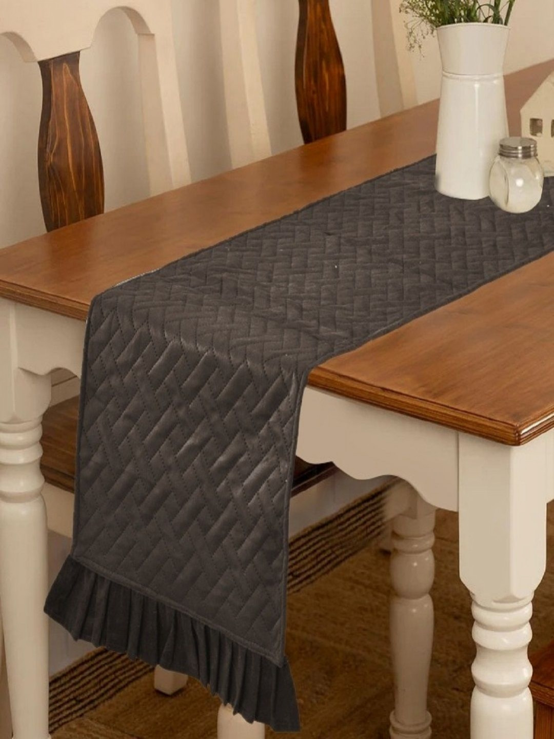 Myntra Elegant Homes Brown Quilted Velvet Table Runner