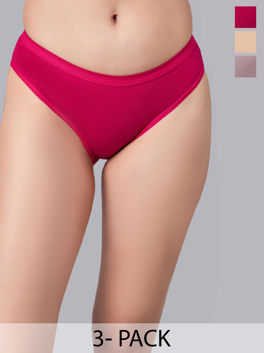 SIMOH Women Pack Of 3 Mid-Rise Basic Briefs - MB2102_Nude_Grey_Pink