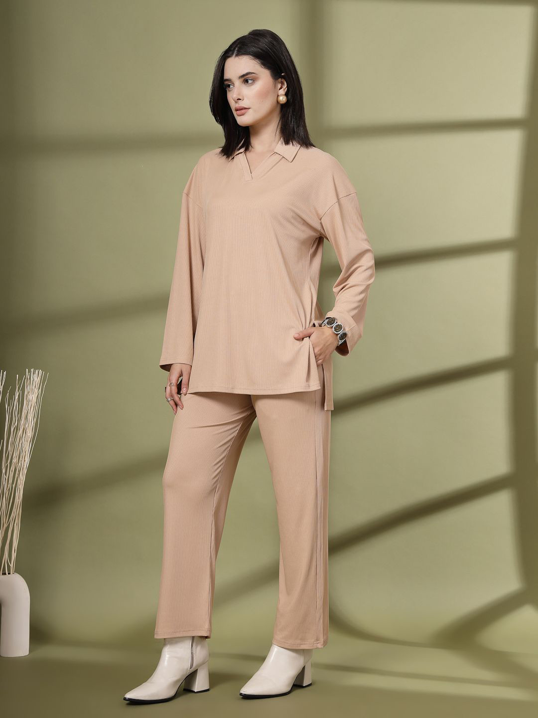 CHKOKKO Women Solid Summer Polyester Co-ord set
