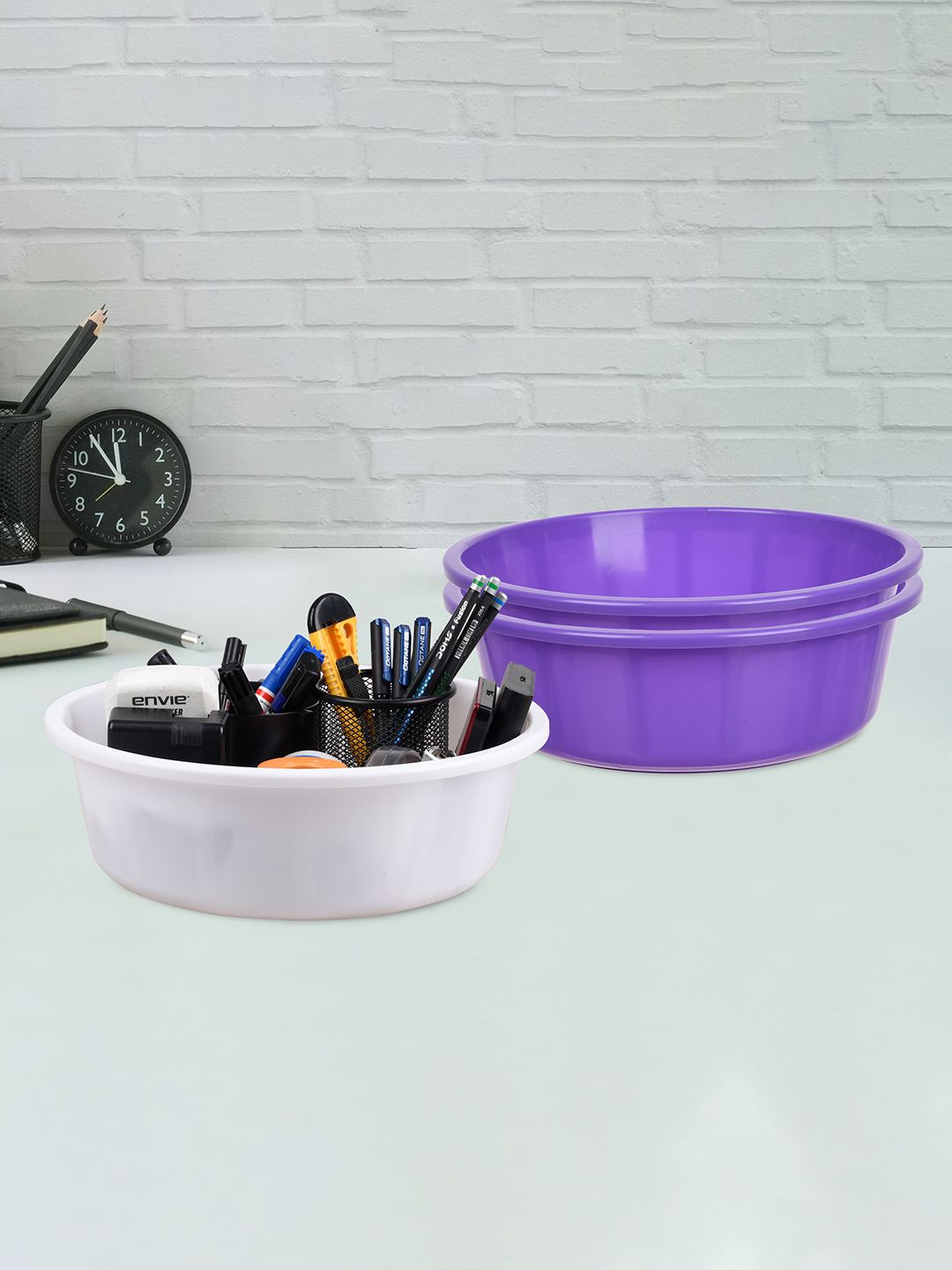 Kuber Industries Purple & White 3 Pieces Regular Desk Organisers 6L Each