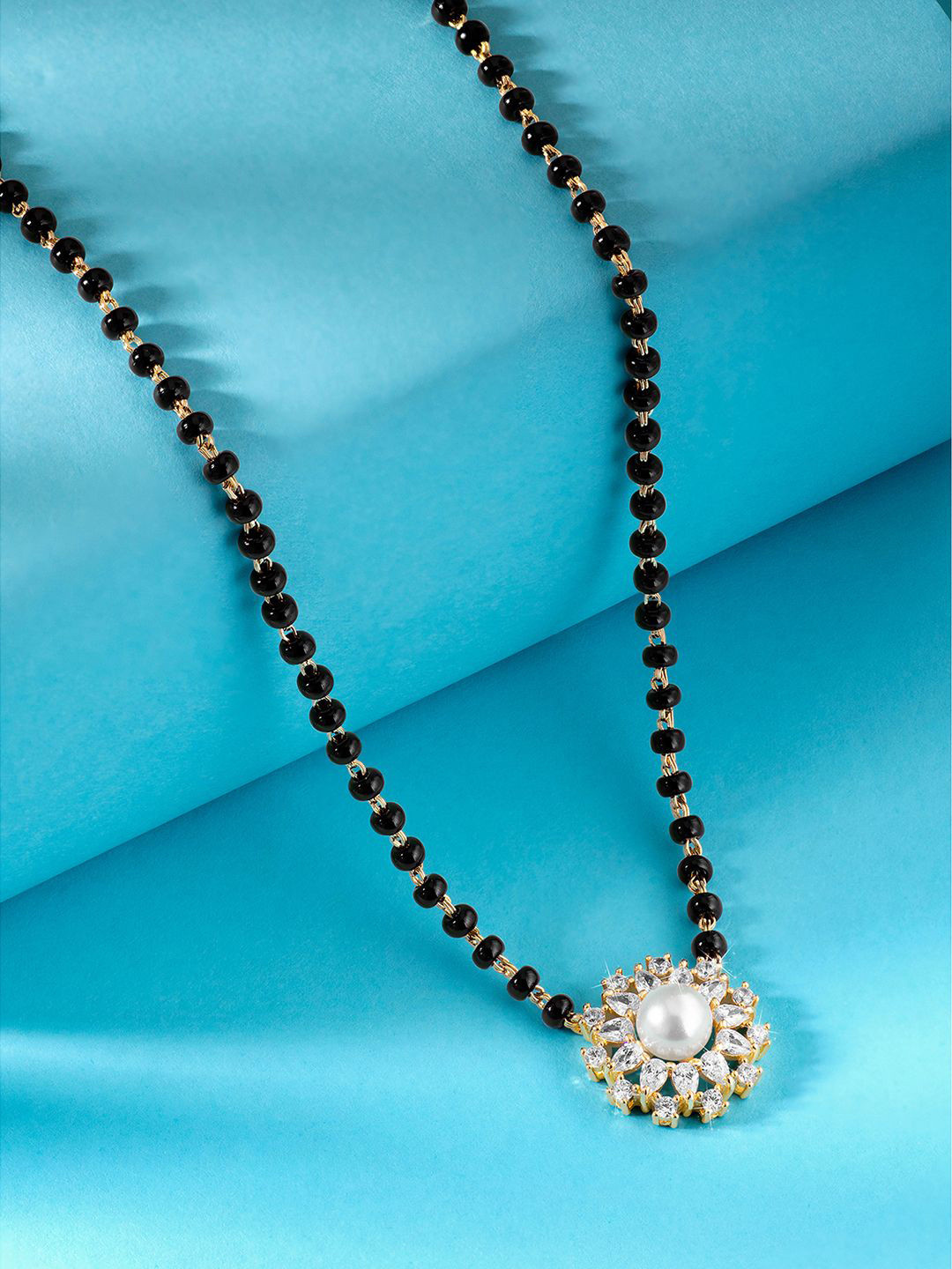 Peora Gold-Plated Pearl CZ Studded Mangalsutra With Red Rose
