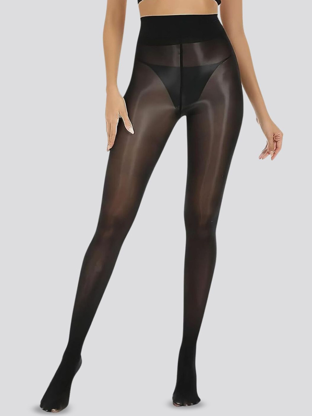 CareDone Oil Shiny Glossy High Waist Stretchable Pantyhose Sheer Stocking