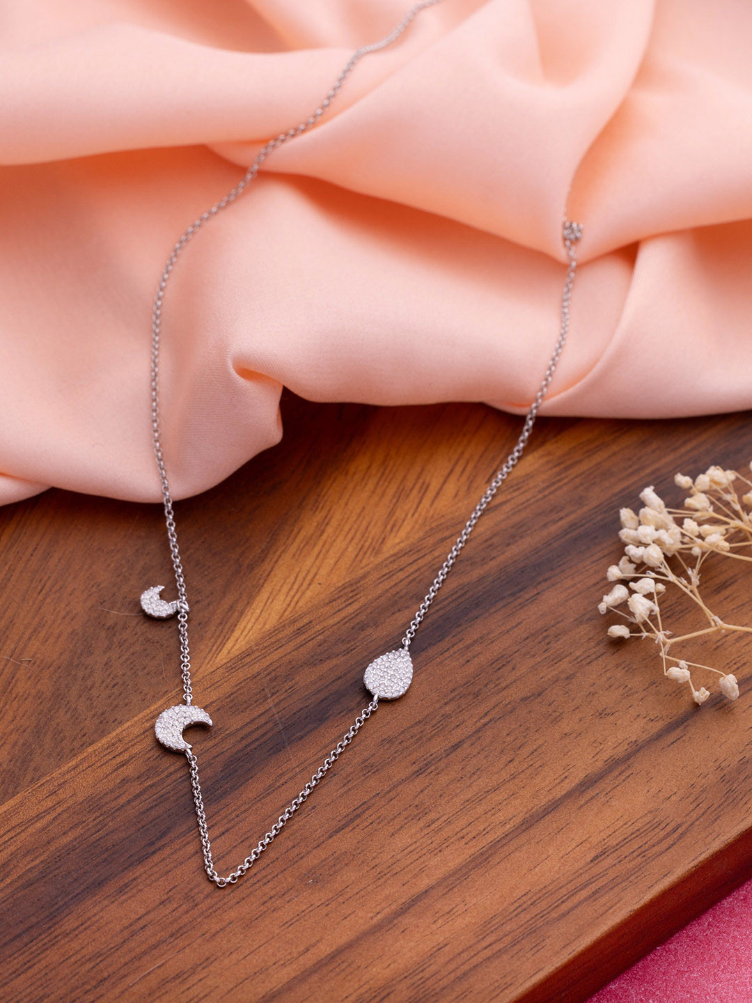 LIORA 925 Silver Jewellery Sterling Silver Rhodium Plated Moon & Droplet Pendant & Chain