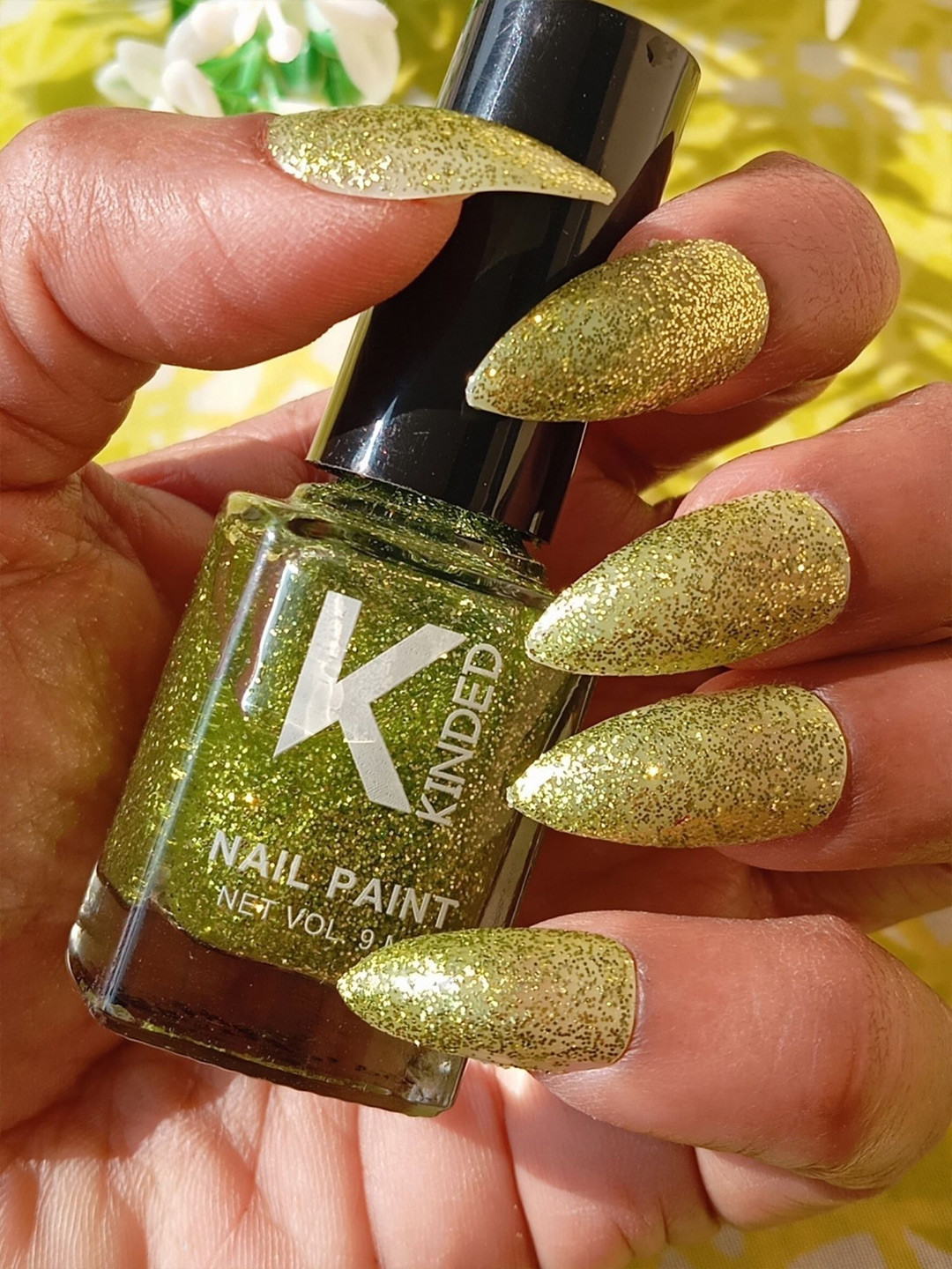 KINDED Textured Topper Coat Glitter Nail Polish - 9 ml - Glitz Kiwi Green 46