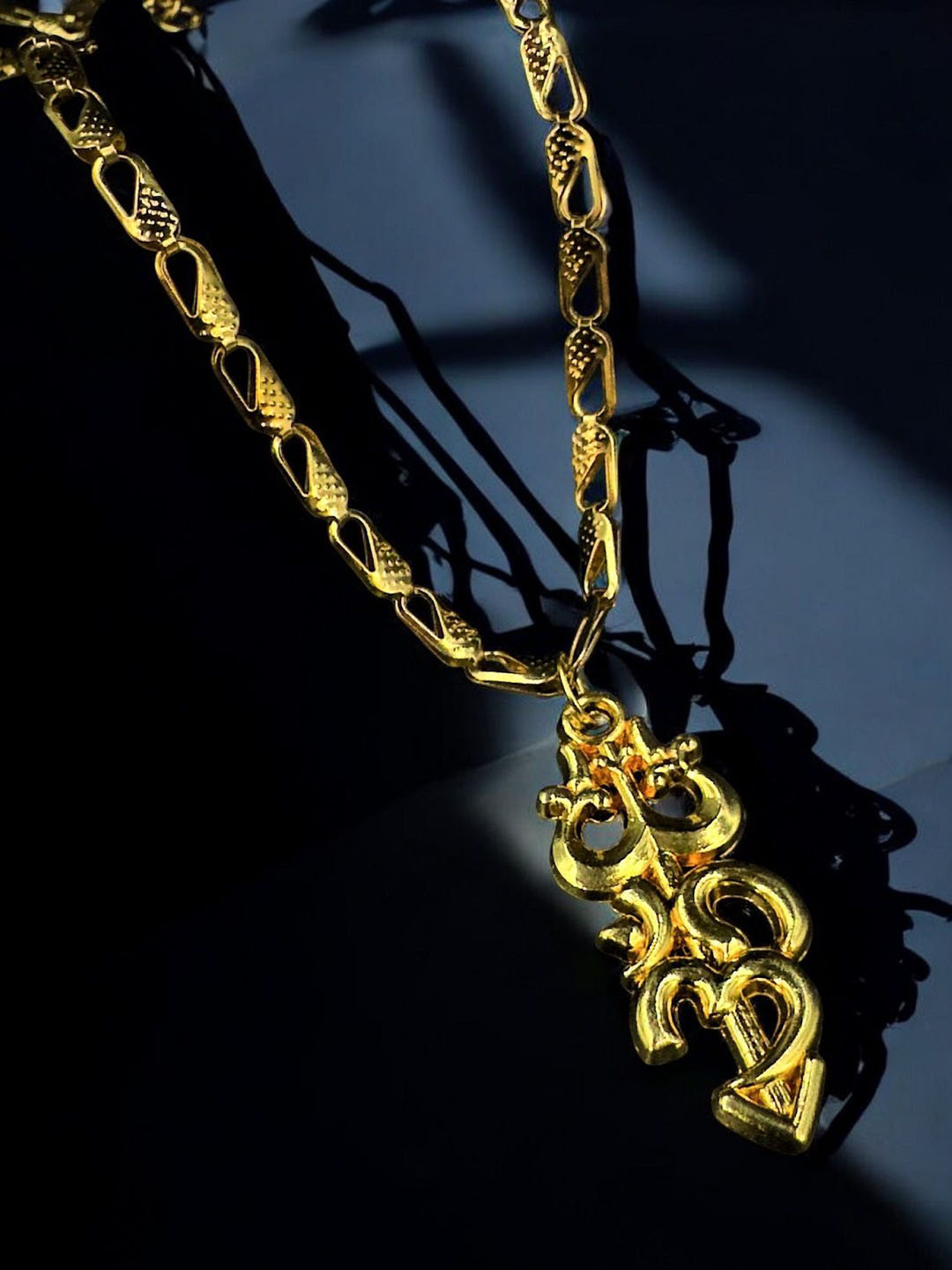 AKLINA Unisex Gold-Plated Contemporary Shaped Om Trishul Pendants With Chains