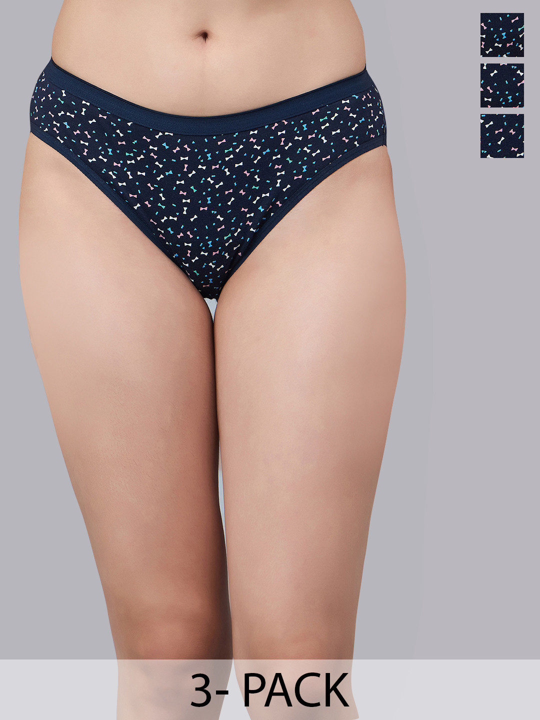 SIMOH Women Pack Of 3 Printed Basic Briefs