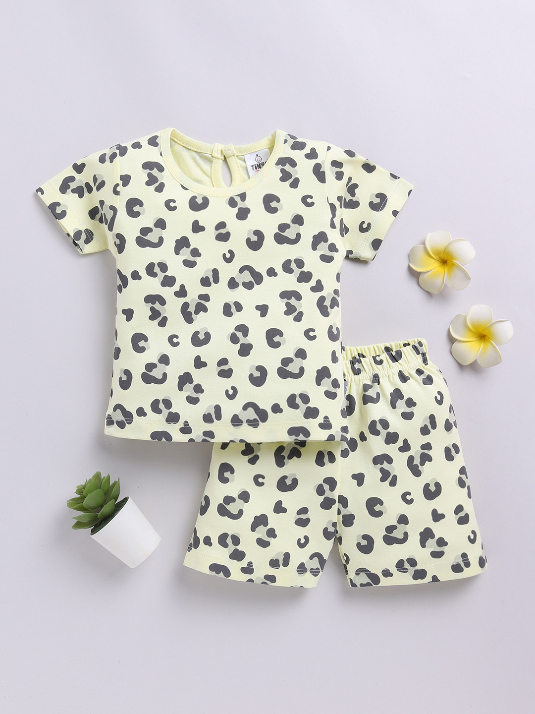YK X Tinyo Infant Girls Pure Cotton Animal Printed Top with Shorts