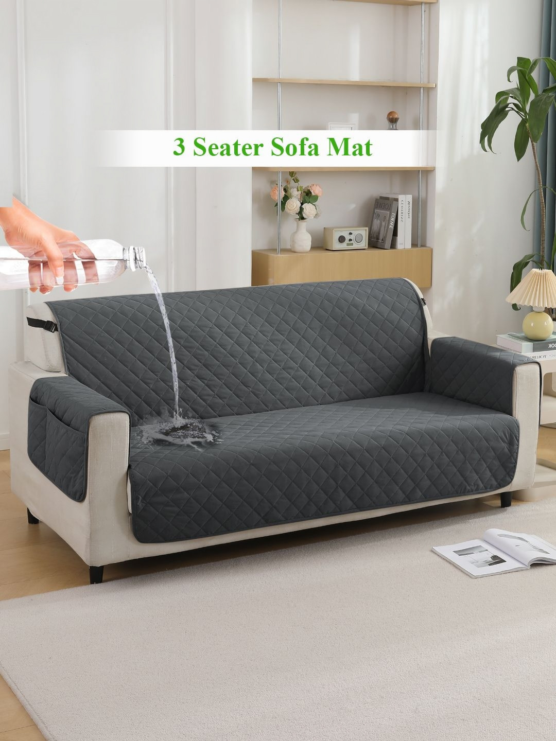 HOKIPO Grey 3 Seater Waterproof Sofa Cover With Arms