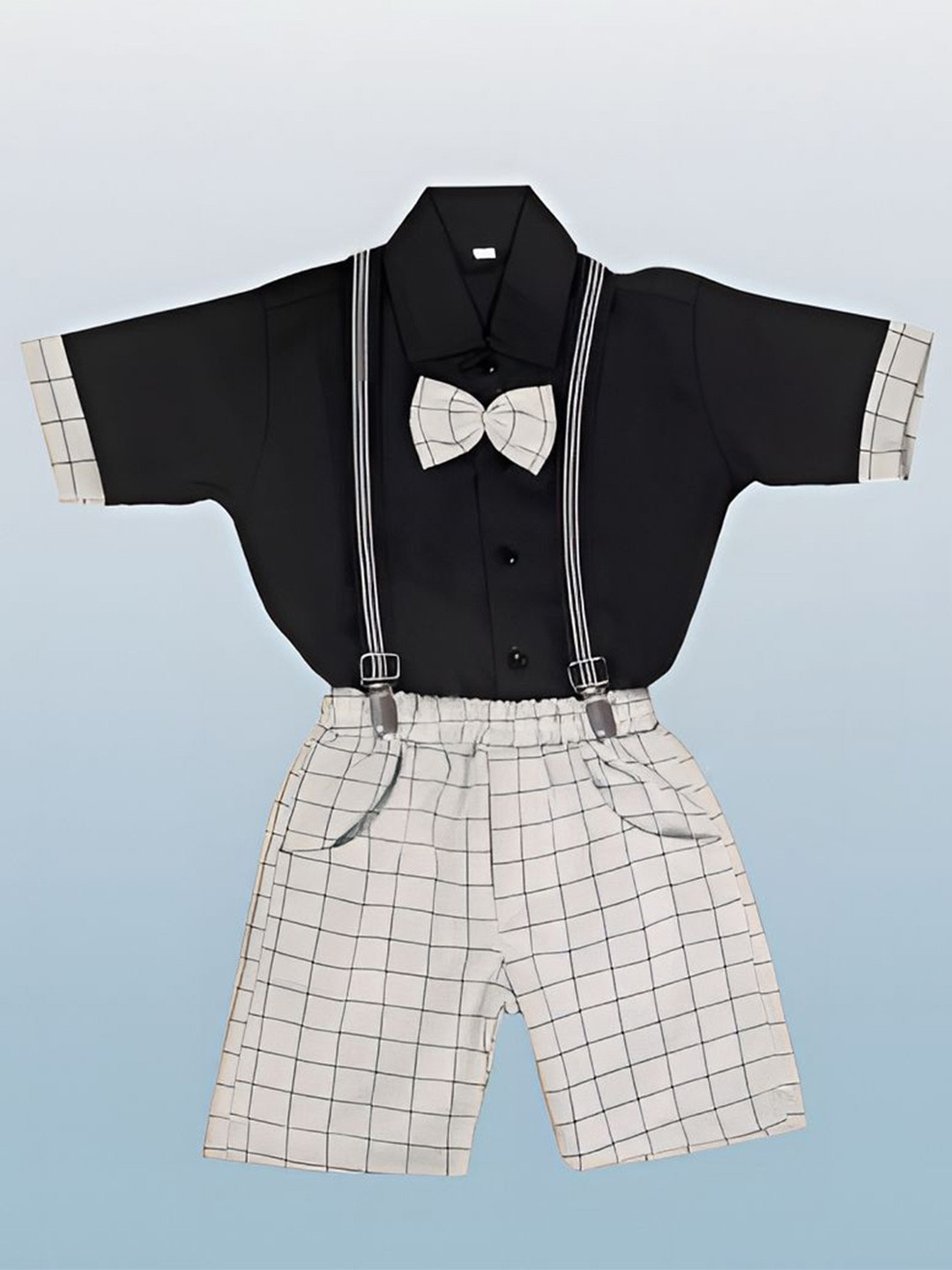 BAESD Boys Short Sleeves Pure Cotton Shirt With Trousers & Suspender