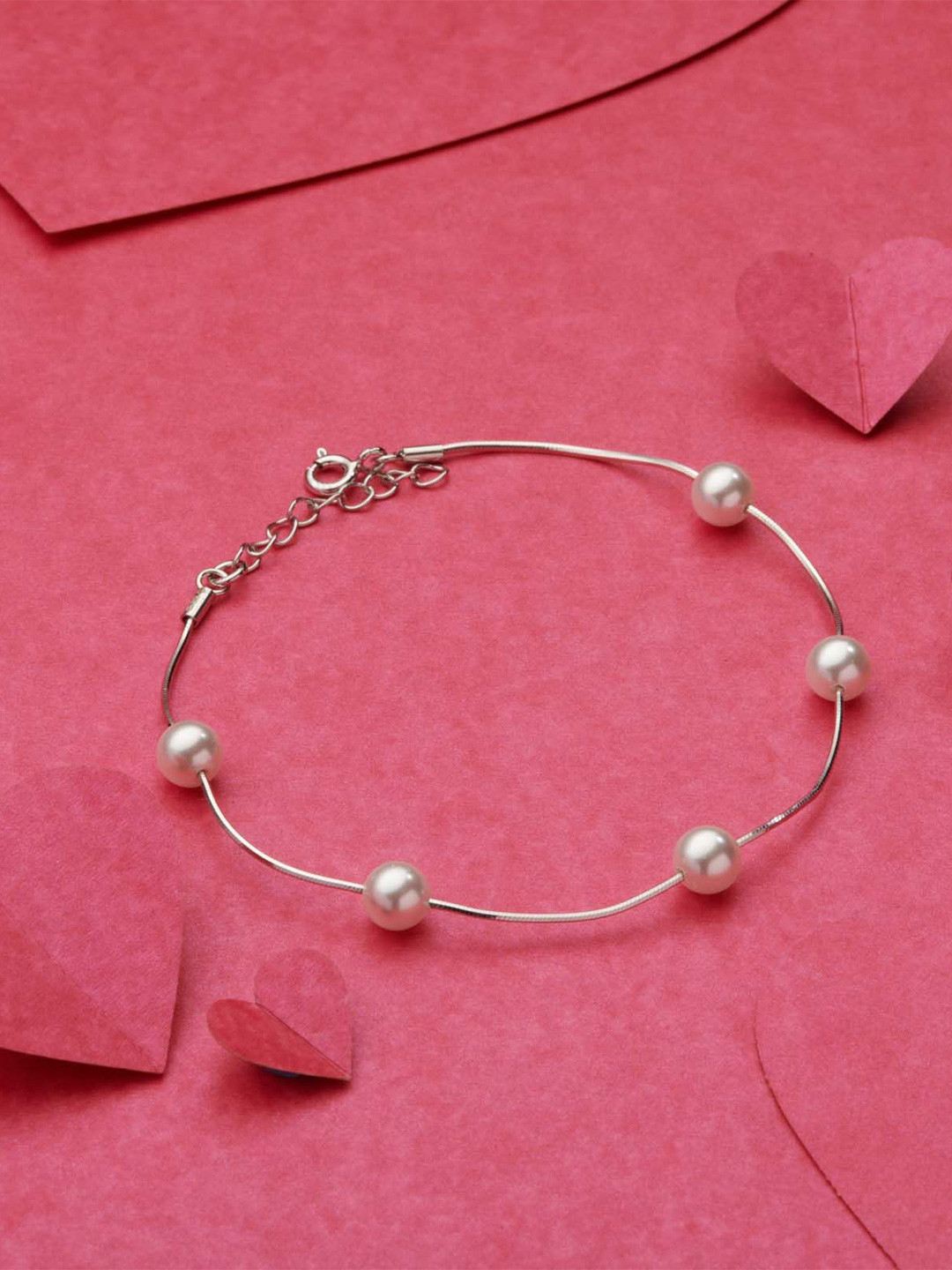 Gargi by P. N. Gadgil & Sons Sterling Silver Artificial Beaded Handcrafted Link Bracelet