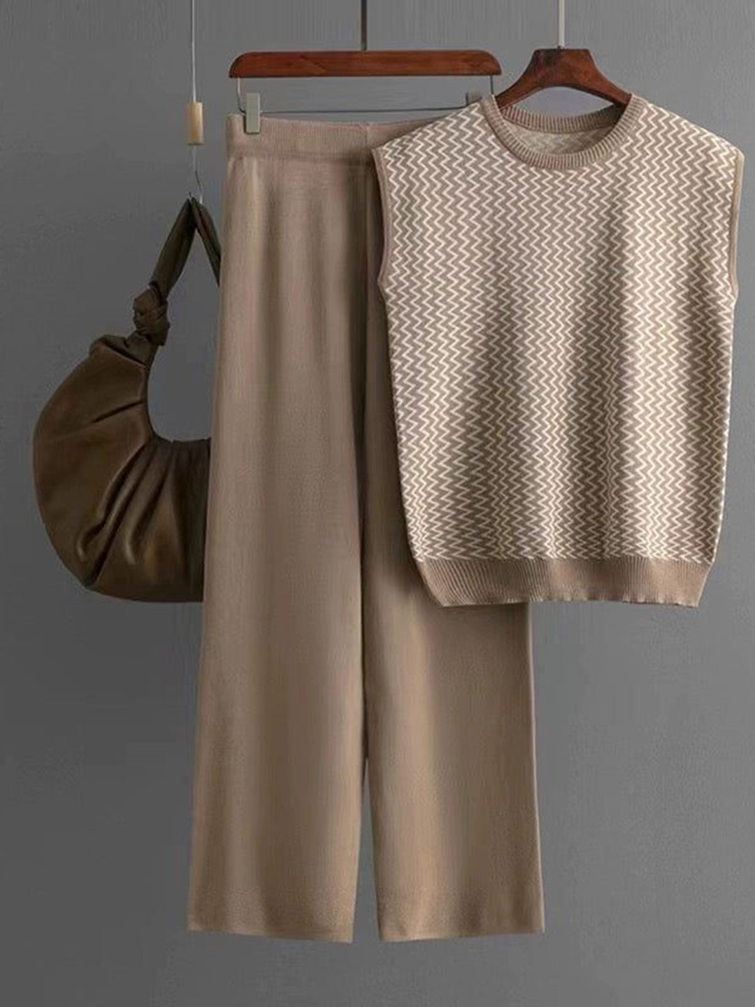 Miss Mosa By Akanksha  Beige Robert Knitted Pure Cotton Co-Ord Set