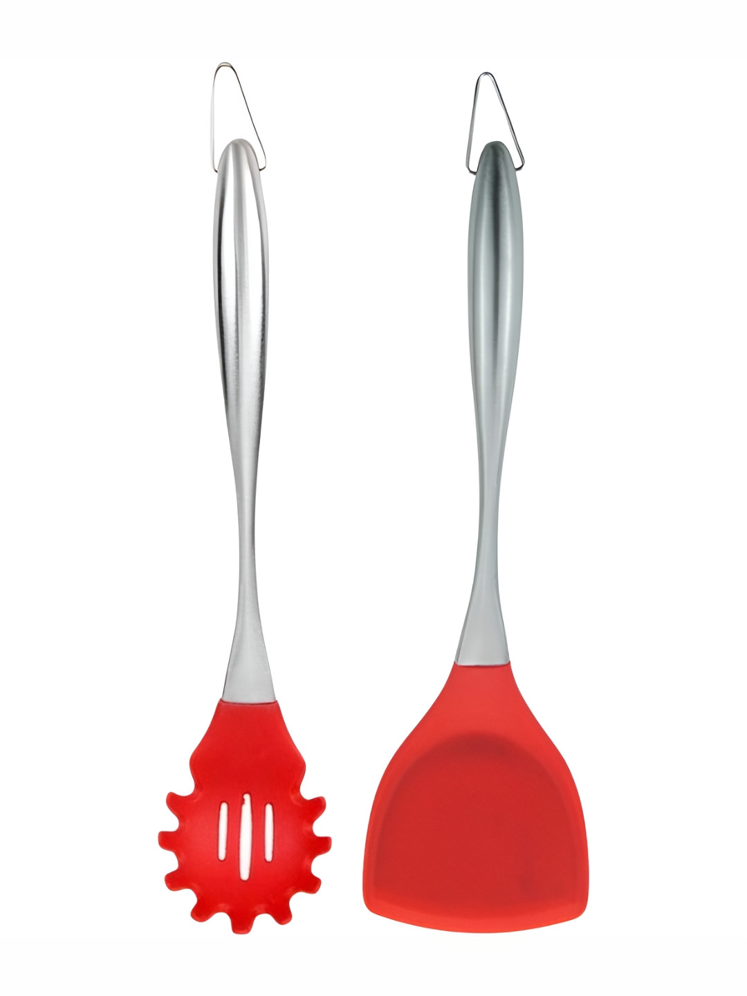 Baskety Red & Steel 2 Pieces Pasta Server Spoon With Steel Spatula