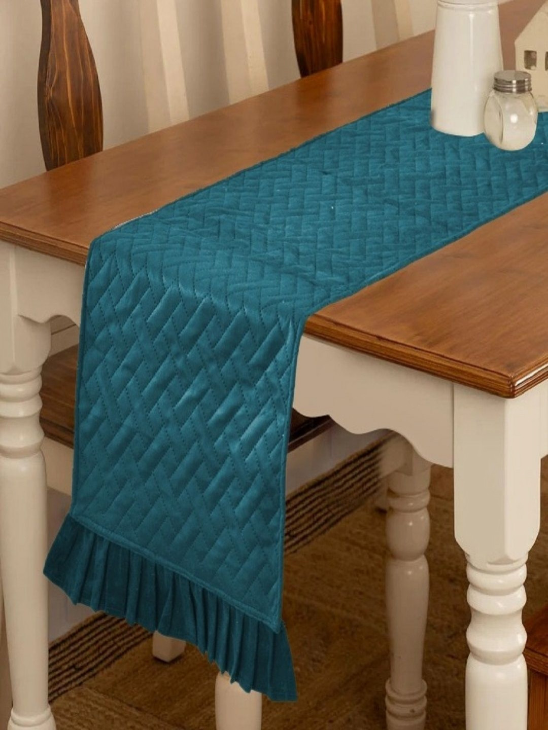 Myntra Elegant Homes Green Quilted Velvet Table Runner