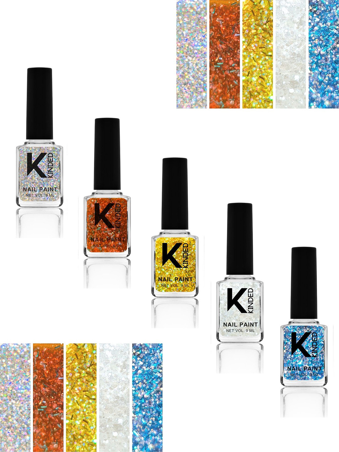 KINDED Set Of 5 Long Lasting Nail Paint - 9 ml Each - Showstopper - Shades 31 to 35