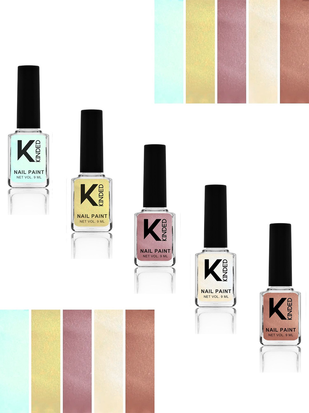 KINDED Set Of 5 Metallic Long Stay Nail Polish - 9 ml Each - Chrome Shades 51 to 55
