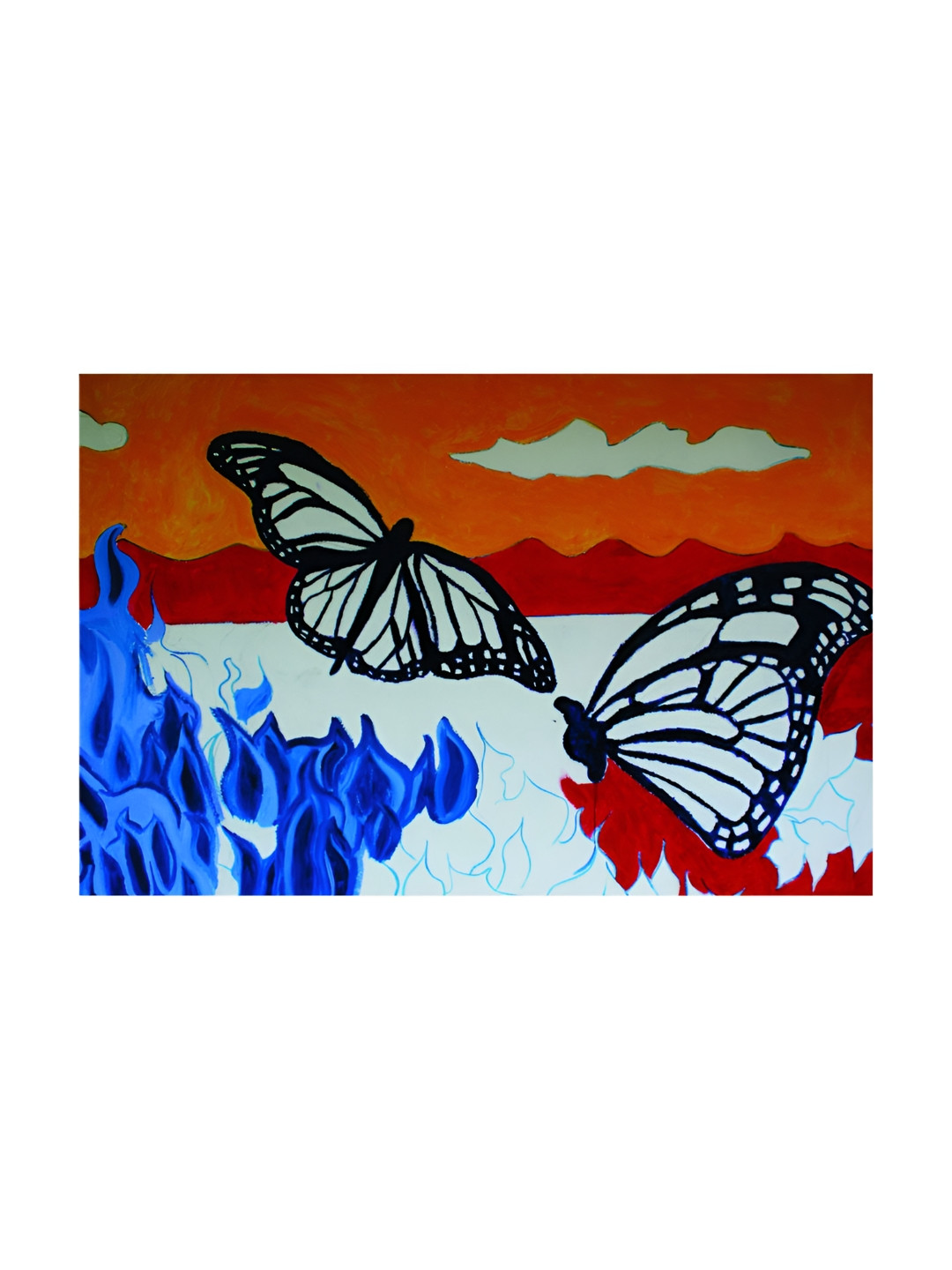 Inephos Orange & Blue Birds An Animals Printed Canvas Beautiful Butterflies Wall Art