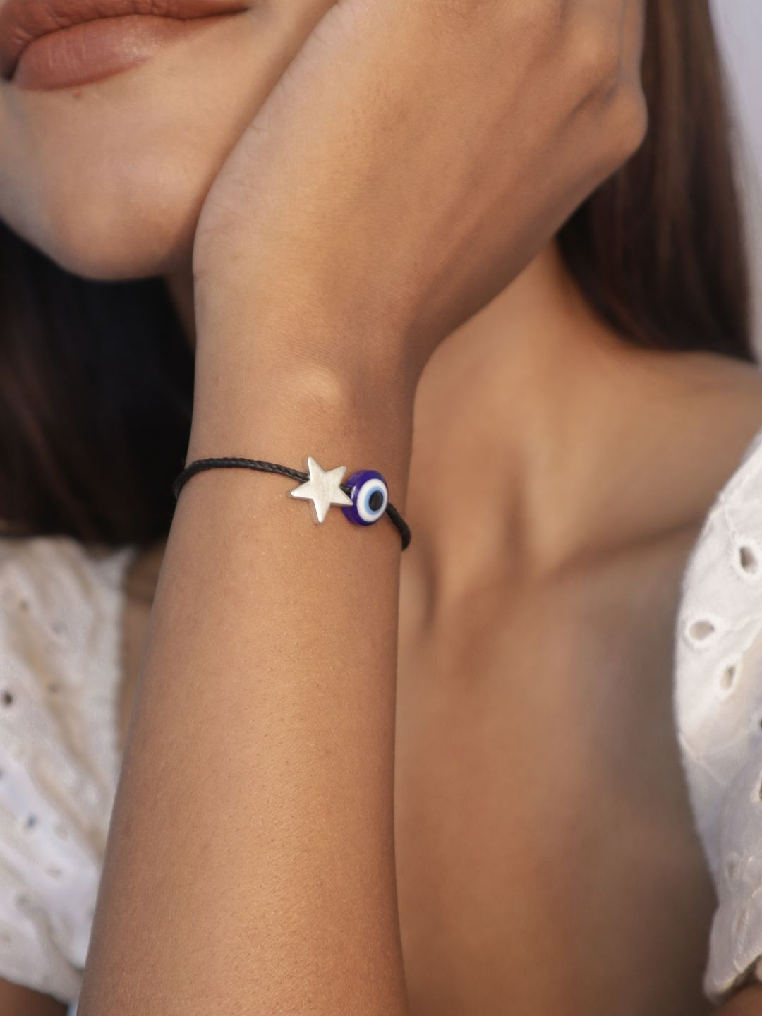 House of Pehr 1 Pc  92.5 Sterling Silver Star Beaded Evil Eye Charm Bracelet/Anklet