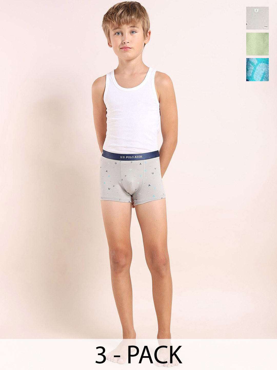 U.S. Polo Assn. Kids Boys Pack Of 3 Underwear Trunks - EKT04-GBD-P3