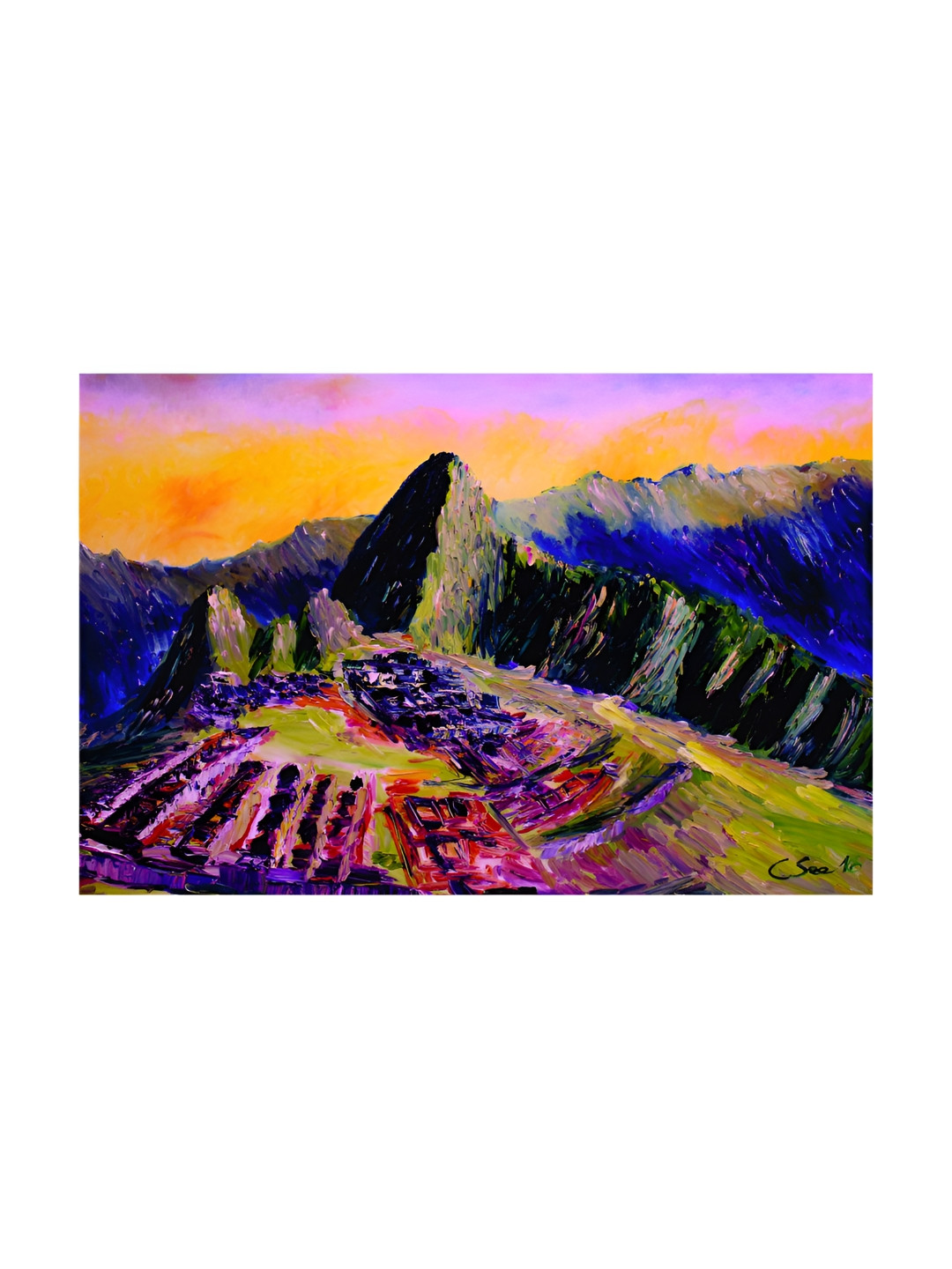 Inephos Blue & Pink Mountain Nature Abstract Canvas Wall Art