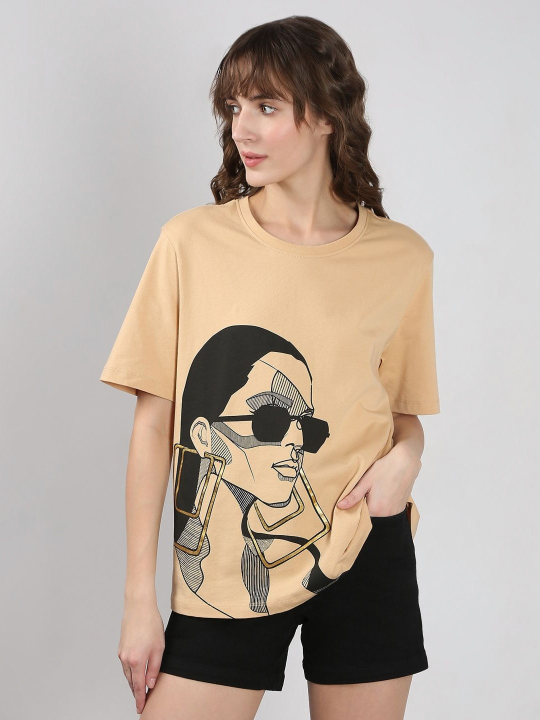 Vero Moda Women Photographic Printed Round Neck Cotton Relaxed Fit T-shirt