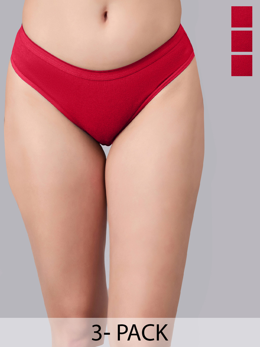 SIMOH Women Pack Of 3 Mid-Rise Basic Briefs - MB2112_Red_Red_Red