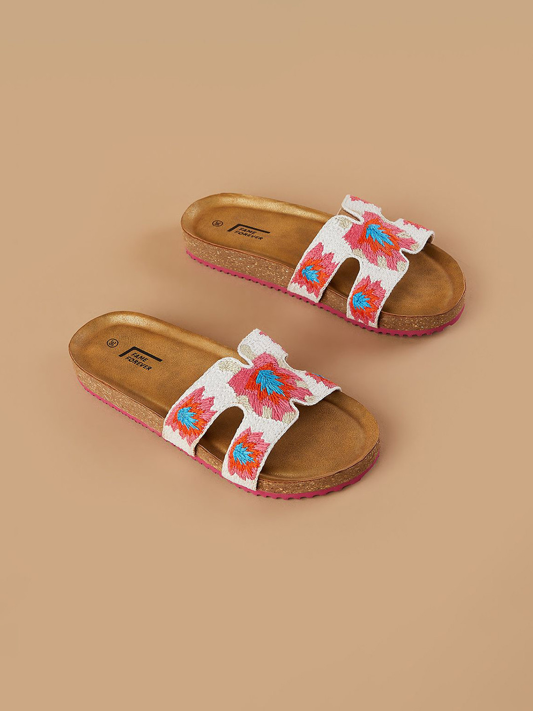 Fame Forever by Lifestyle Girls Printed Pink & Brown Open Toe Flats