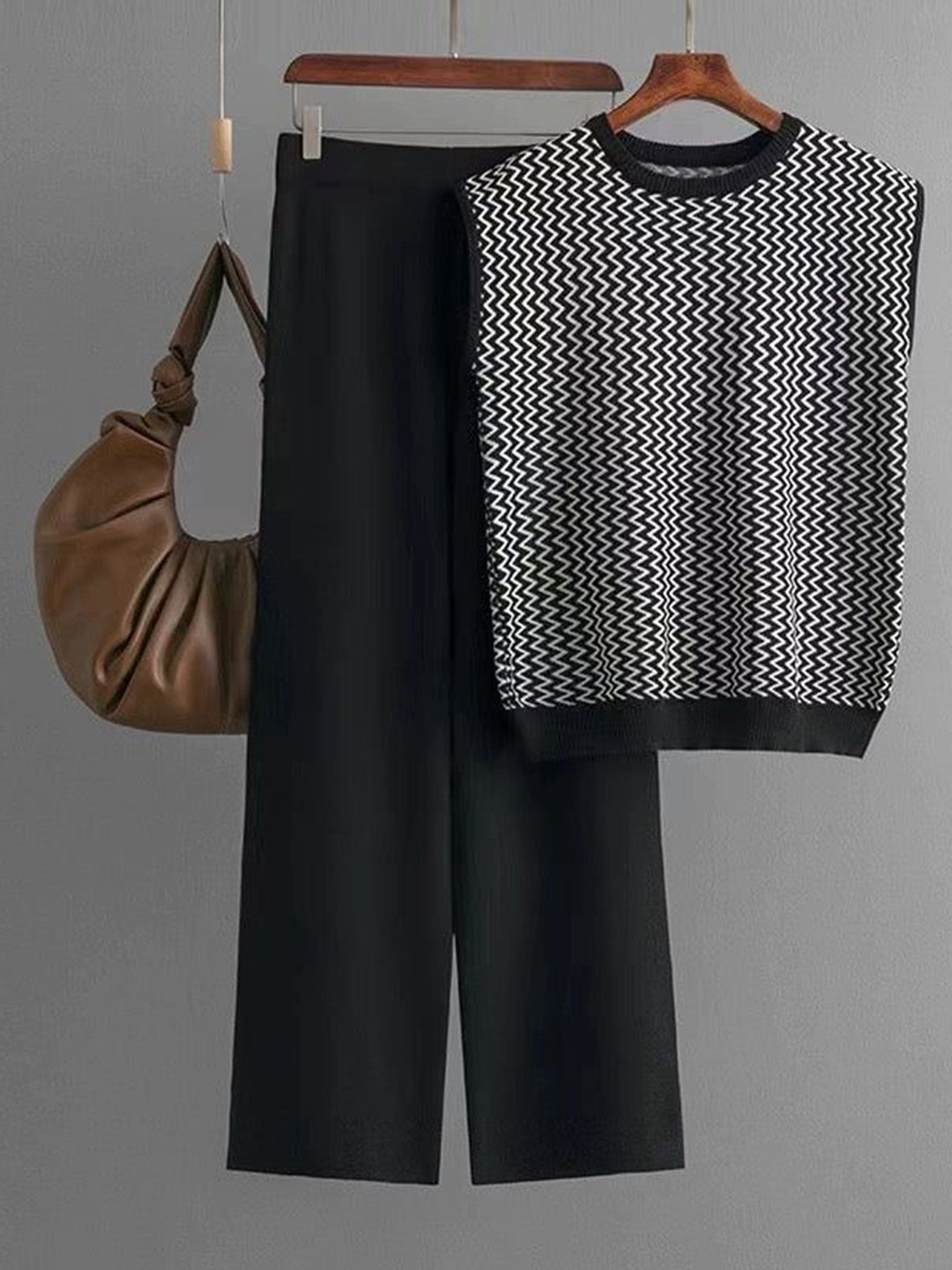 Miss Mosa By Akanksha  Black Robert Knitted Cotton Co-Ord Set